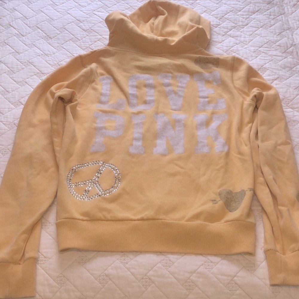 Y2K Victoria’s Secret Pink hoodie Love Peace Heart Gemstones zipper pockets Sz M